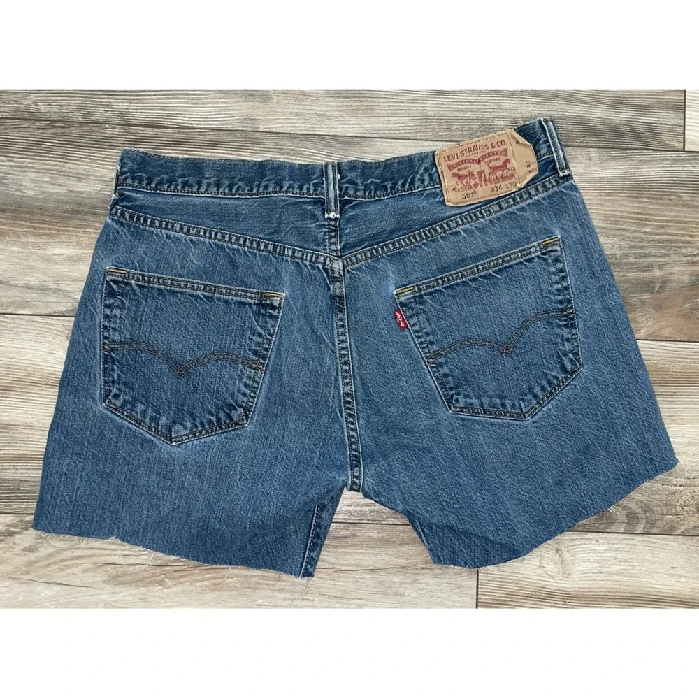 Distressed Levi's 501‎ Cut Off Denim Jean Shorts 34 Blue Jorts Dark Grunge 5